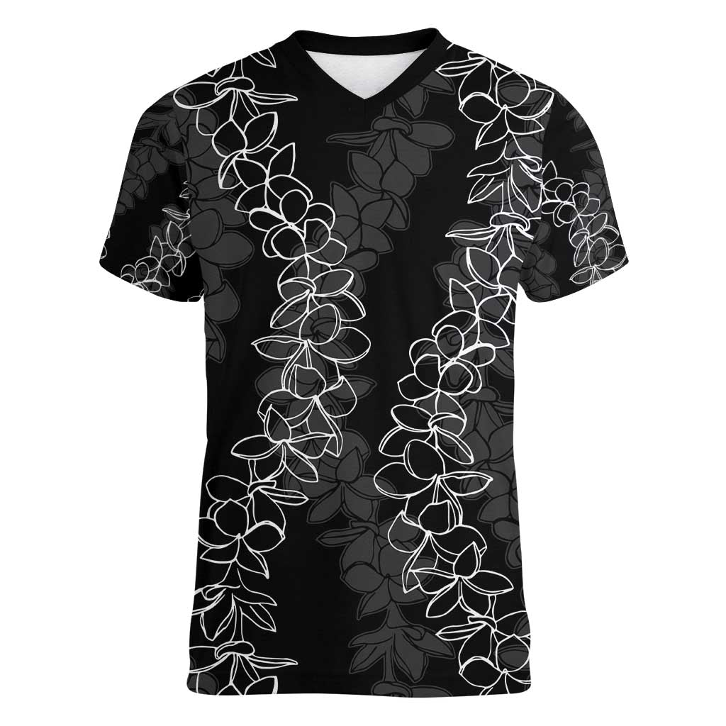 Hawaii Plumeria Lei Women V-Neck T-Shirt Aloha Festive Vibe LT7 Female Black - Polynesian Pride