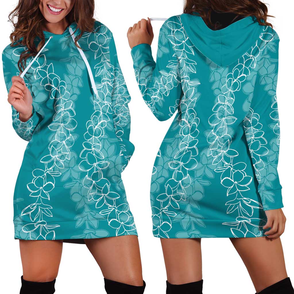 Hawaii Plumeria Lei Hoodie Dress Aloha Festive Vibe - Teal