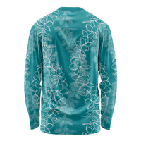 Hawaii Plumeria Lei Long Sleeve Shirt Aloha Festive Vibe - Teal