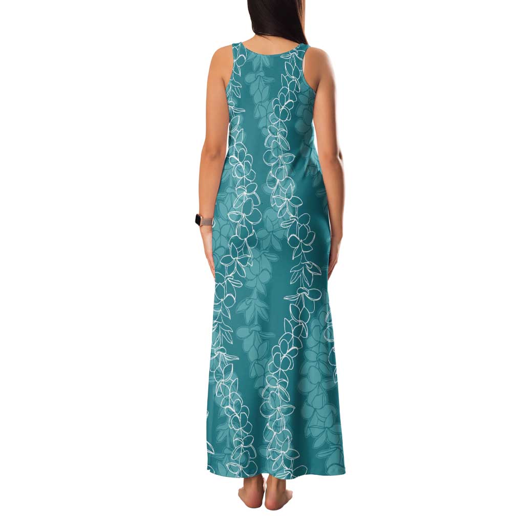 Hawaii Plumeria Lei Tank Maxi Dress Aloha Festive Vibe - Teal