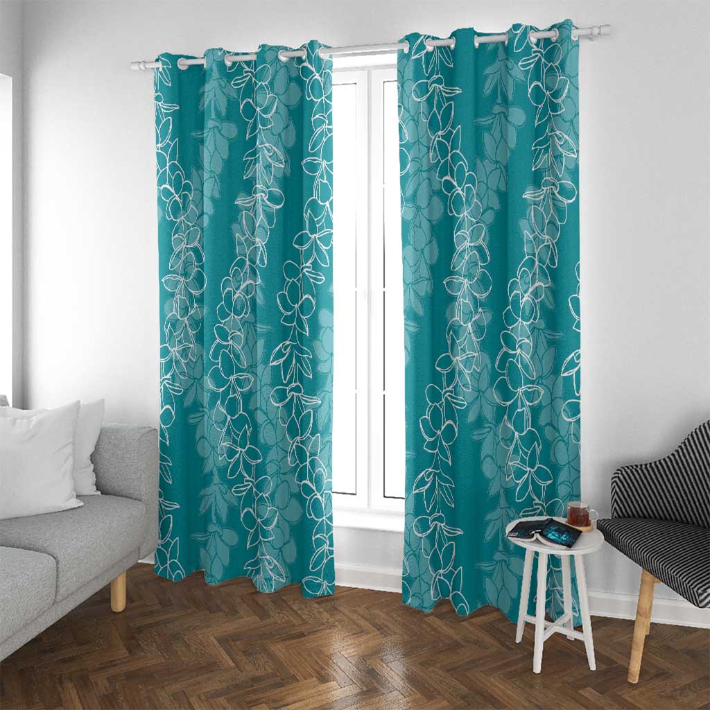 Hawaii Plumeria Lei Window Curtain Aloha Festive Vibe - Teal