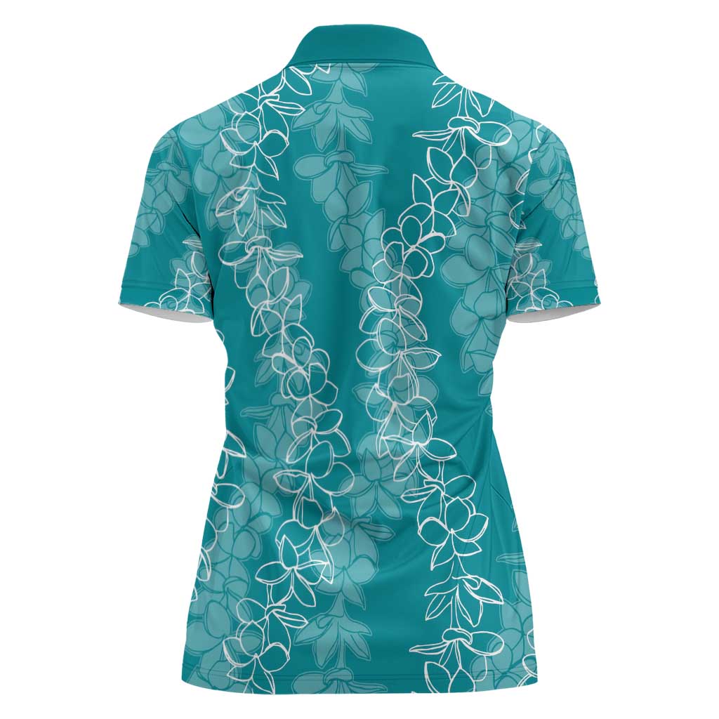Hawaii Plumeria Lei Women Polo Shirt Aloha Festive Vibe - Teal