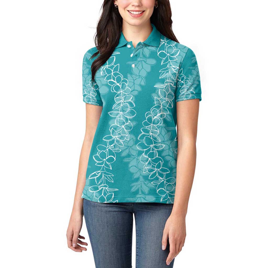 Hawaii Plumeria Lei Women Polo Shirt Aloha Festive Vibe - Teal