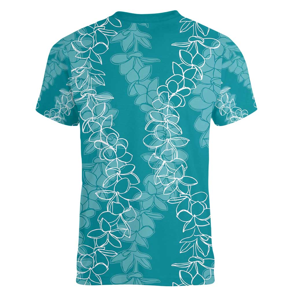 Hawaii Plumeria Lei Women V-Neck T-Shirt Aloha Festive Vibe - Teal LT7 - Polynesian Pride