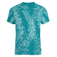 Hawaii Plumeria Lei Women V-Neck T-Shirt Aloha Festive Vibe - Teal LT7 - Polynesian Pride