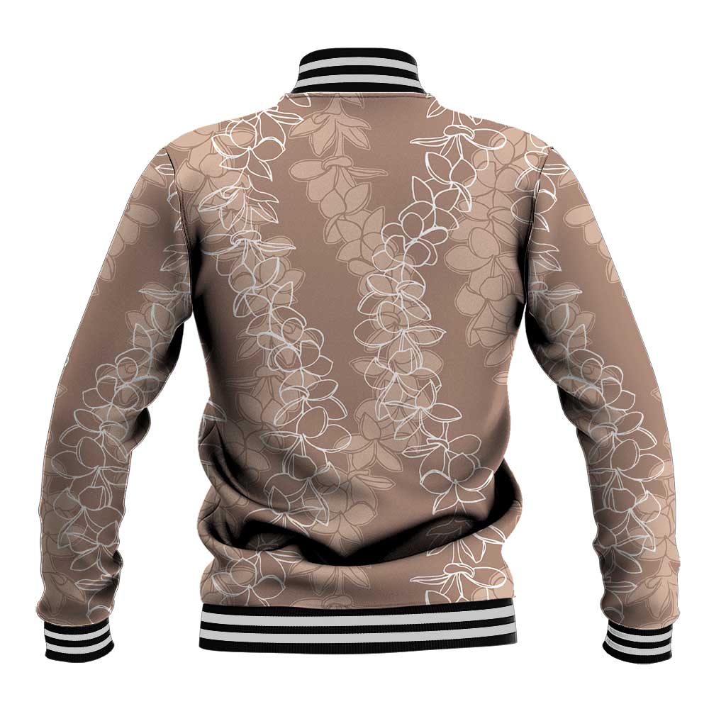 Hawaii Plumeria Lei Baseball Jacket Aloha Festive Vibe - Beige