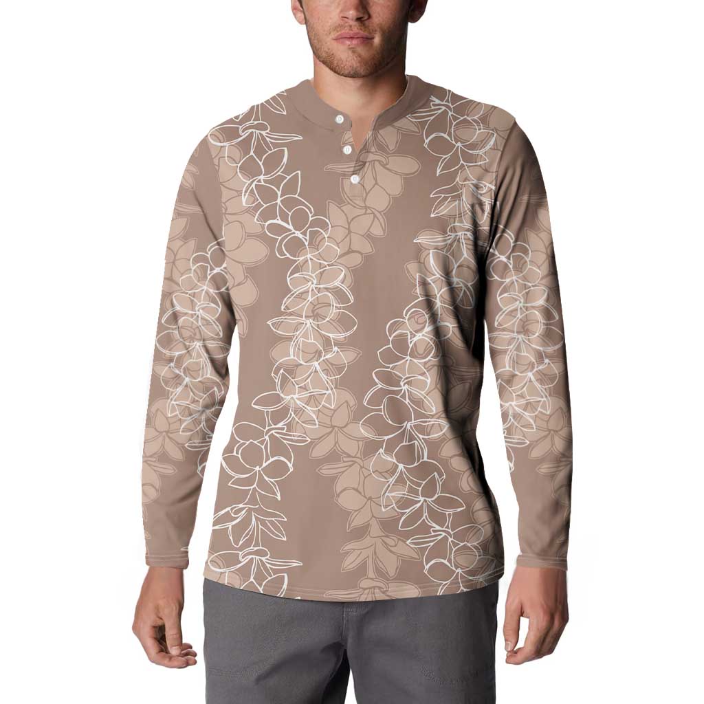 Hawaii Plumeria Lei Button Sweatshirt Aloha Festive Vibe - Beige