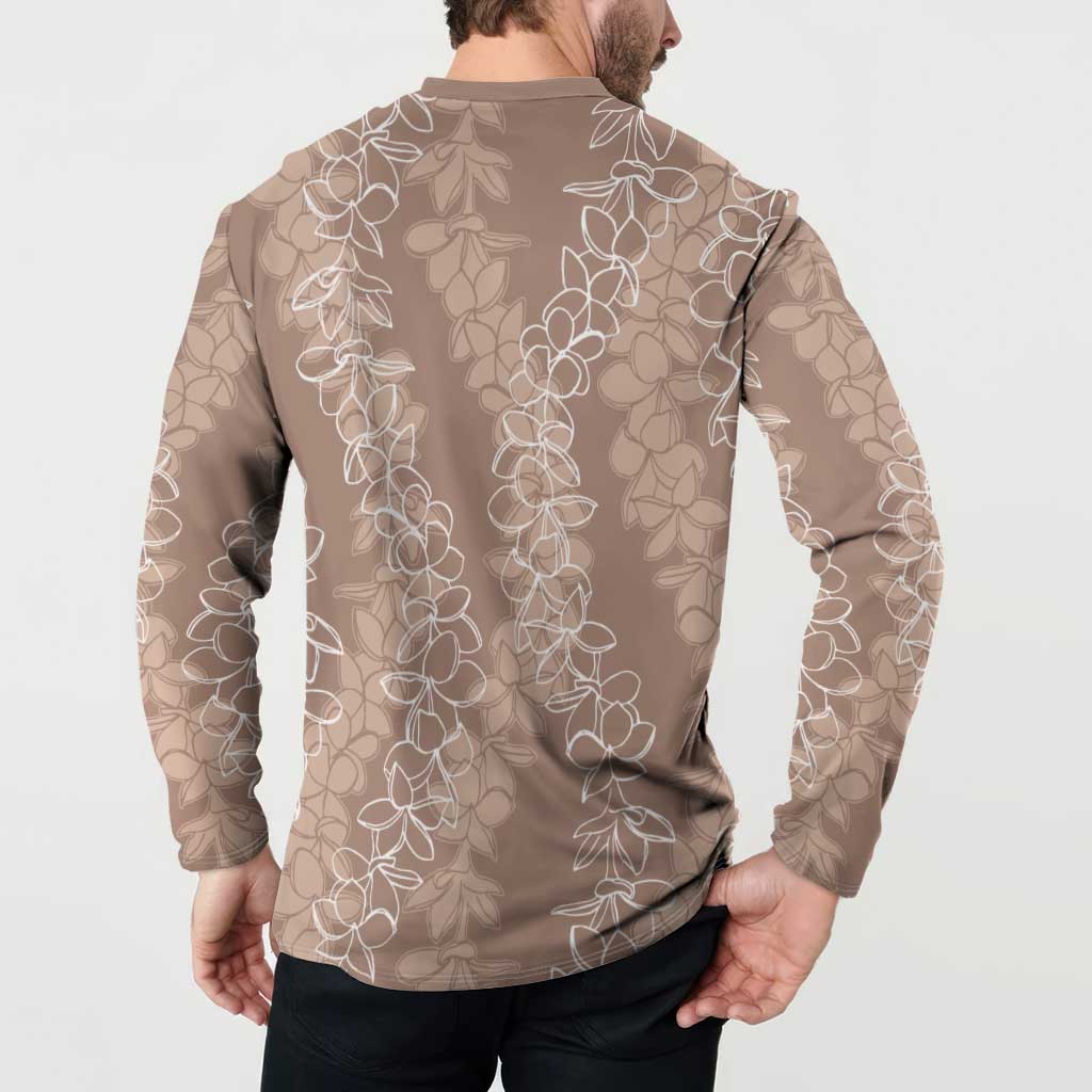 Hawaii Plumeria Lei Button Sweatshirt Aloha Festive Vibe - Beige