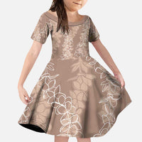 Hawaii Plumeria Lei Family Matching Long Sleeve Bodycon Dress and Hawaiian Shirt Aloha Festive Vibe - Beige