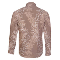 Hawaii Plumeria Lei Family Matching Off Shoulder Short Dress and Hawaiian Shirt Aloha Festive Vibe - Beige