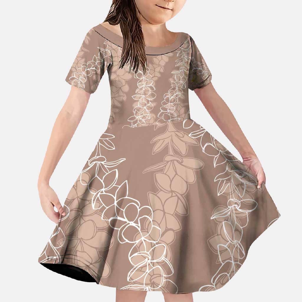 Hawaii Plumeria Lei Family Matching Short Sleeve Bodycon Dress and Hawaiian Shirt Aloha Festive Vibe - Beige