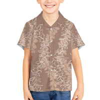 Hawaii Plumeria Lei Family Matching Short Sleeve Bodycon Dress and Hawaiian Shirt Aloha Festive Vibe - Beige