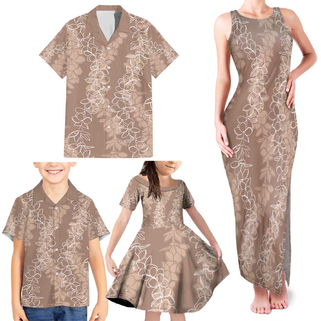 Hawaii Plumeria Lei Family Matching Tank Maxi Dress and Hawaiian Shirt Aloha Festive Vibe - Beige