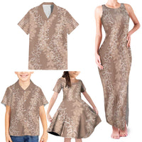 Hawaii Plumeria Lei Family Matching Tank Maxi Dress and Hawaiian Shirt Aloha Festive Vibe - Beige