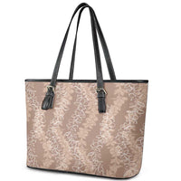 Hawaii Plumeria Lei Leather Tote Bag Aloha Festive Vibe - Beige