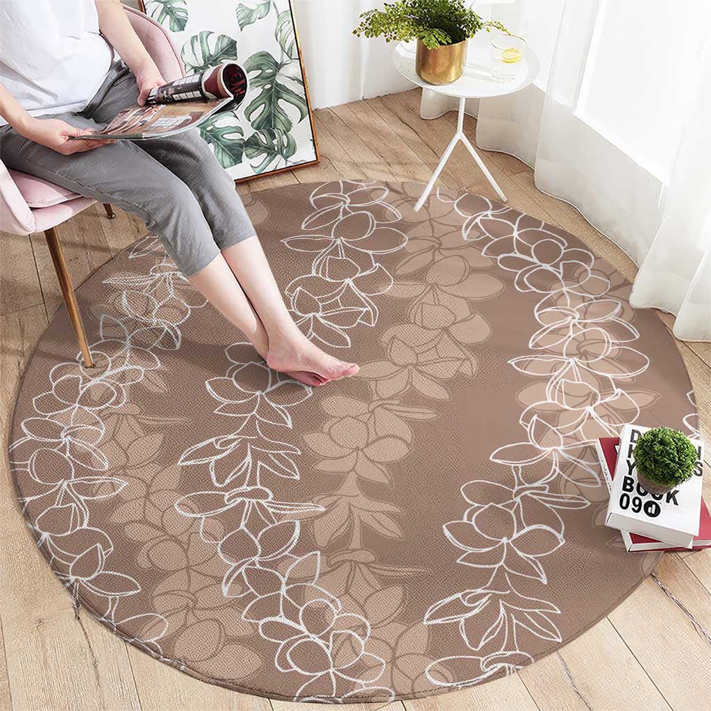 Hawaii Plumeria Lei Round Carpet Aloha Festive Vibe - Beige