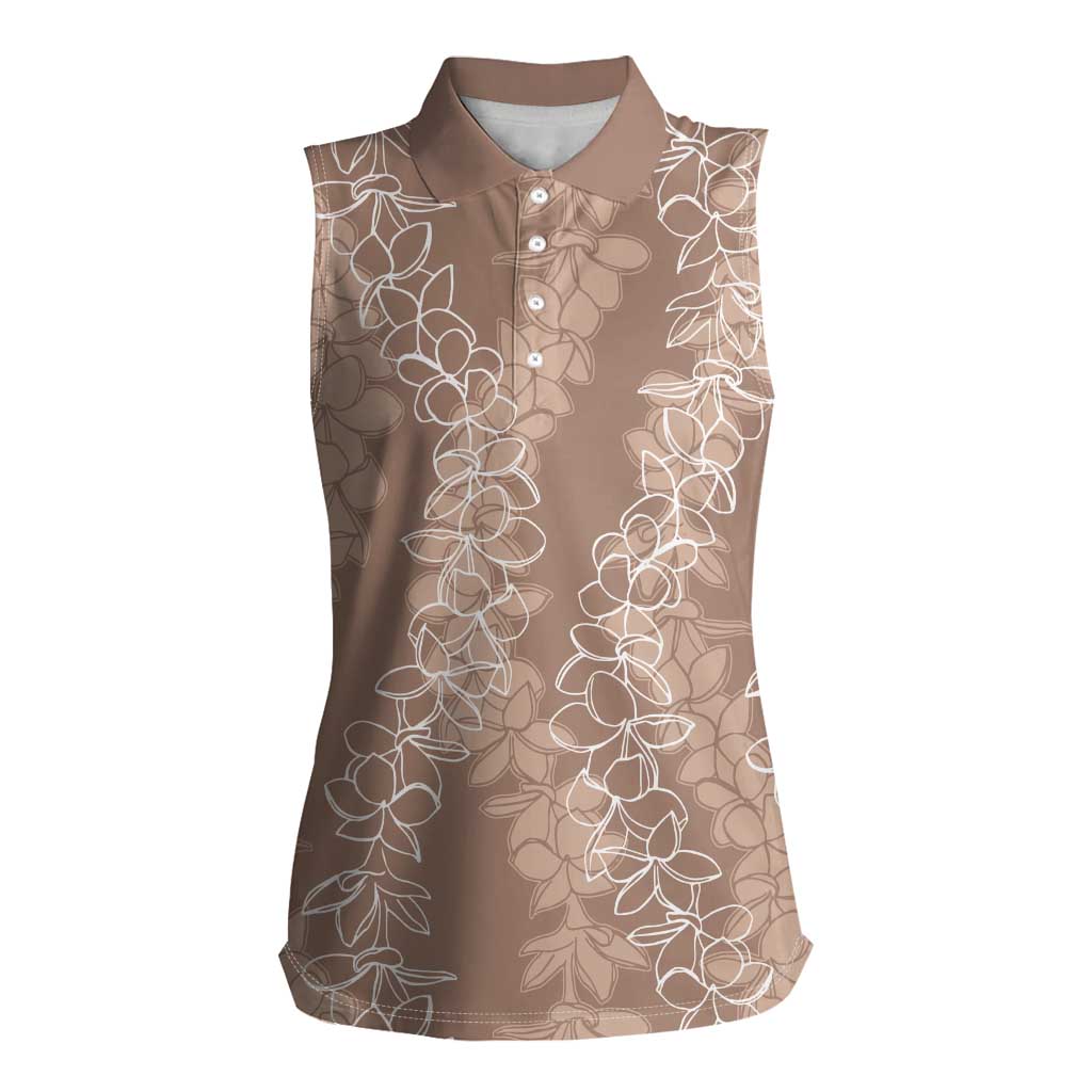 Hawaii Plumeria Lei Women Sleeveless Polo Shirt Aloha Festive Vibe - Beige