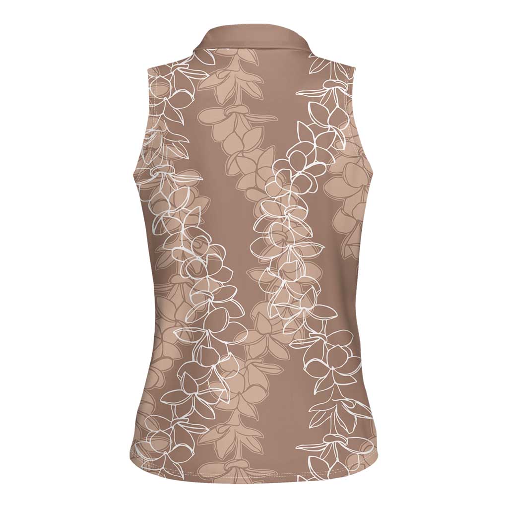 Hawaii Plumeria Lei Women Sleeveless Polo Shirt Aloha Festive Vibe - Beige