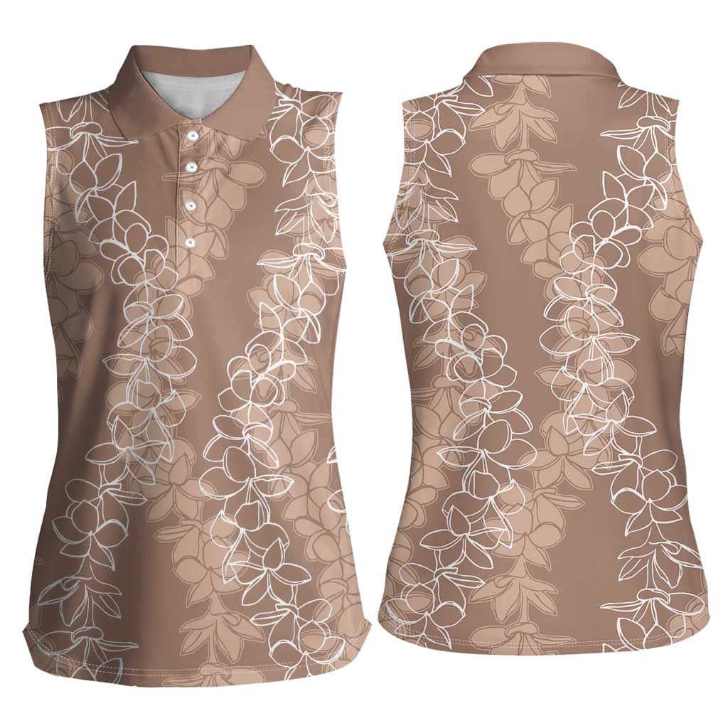 Hawaii Plumeria Lei Women Sleeveless Polo Shirt Aloha Festive Vibe - Beige