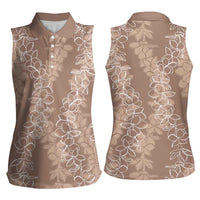 Hawaii Plumeria Lei Women Sleeveless Polo Shirt Aloha Festive Vibe - Beige