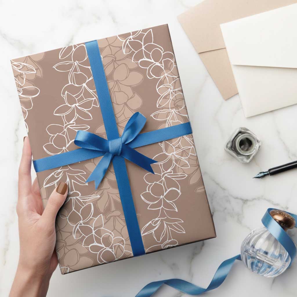 Hawaii Plumeria Lei Wrapping Paper Aloha Festive Vibe - Beige