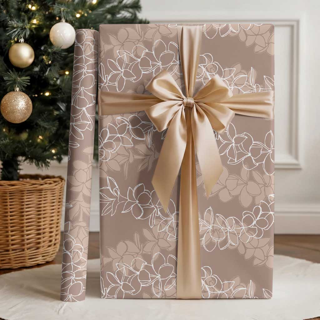 Hawaii Plumeria Lei Wrapping Paper Aloha Festive Vibe - Beige