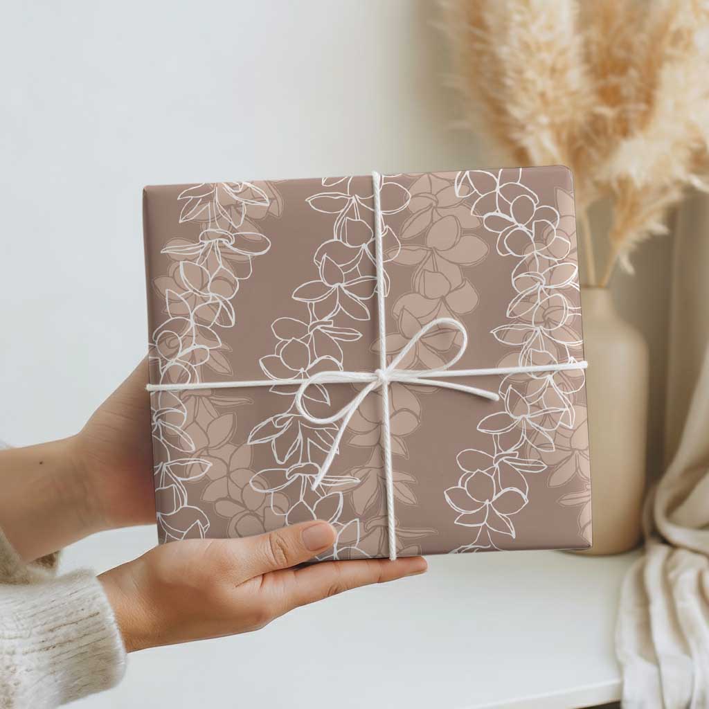 Hawaii Plumeria Lei Wrapping Paper Aloha Festive Vibe - Beige