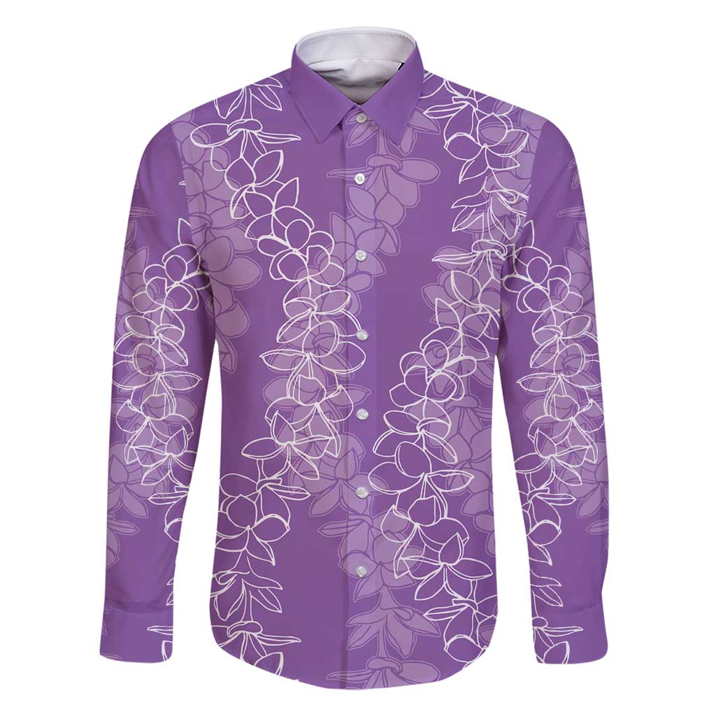 Hawaii Plumeria Lei Family Matching Long Sleeve Bodycon Dress and Hawaiian Shirt Aloha Festive Vibe - Violet