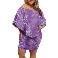 Hawaii Plumeria Lei Off Shoulder Short Dress Aloha Festive Vibe - Violet
