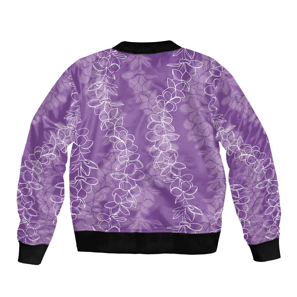 Hawaii Plumeria Lei Sleeve Zip Bomber Jacket Aloha Festive Vibe - Violet