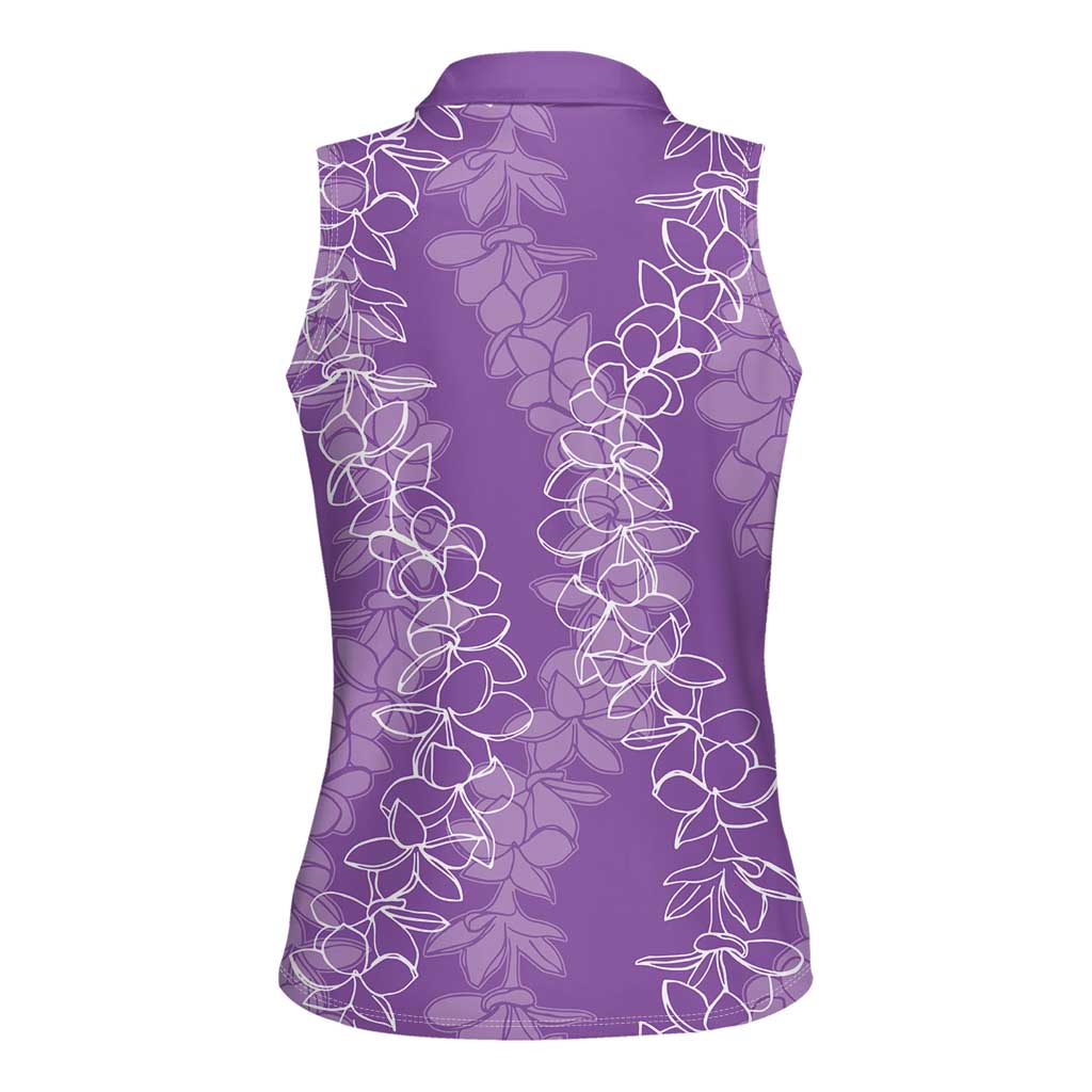 Hawaii Plumeria Lei Women Sleeveless Polo Shirt Aloha Festive Vibe - Violet