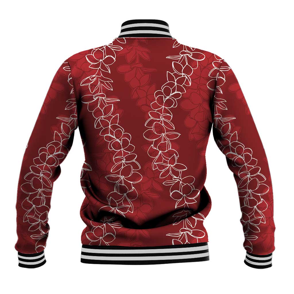 Hawaii Plumeria Lei Baseball Jacket Aloha Festive Vibe - Crimson