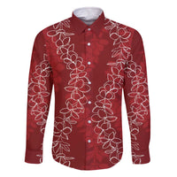 Hawaii Plumeria Lei Family Matching Off The Shoulder Long Sleeve Dress and Hawaiian Shirt Aloha Festive Vibe - Crimson
