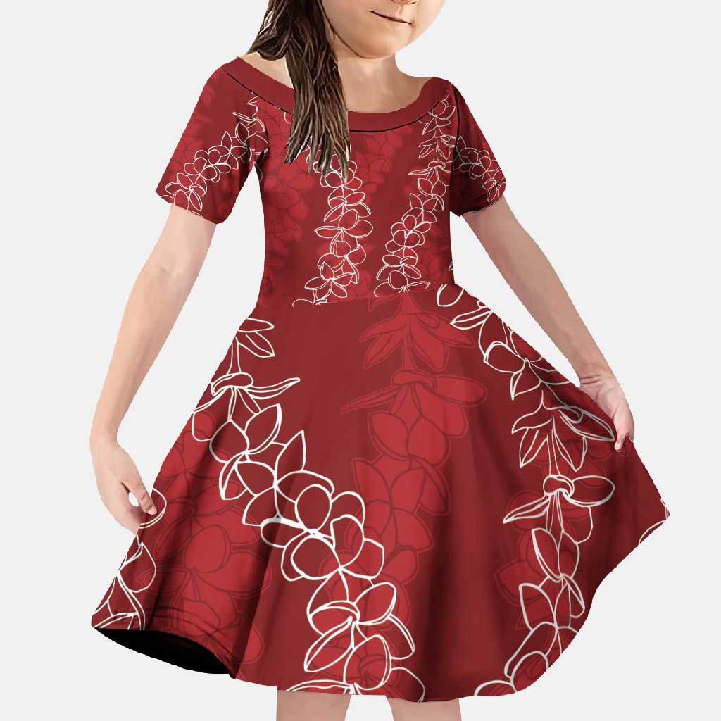 Hawaii Plumeria Lei Family Matching Short Sleeve Bodycon Dress and Hawaiian Shirt Aloha Festive Vibe - Crimson