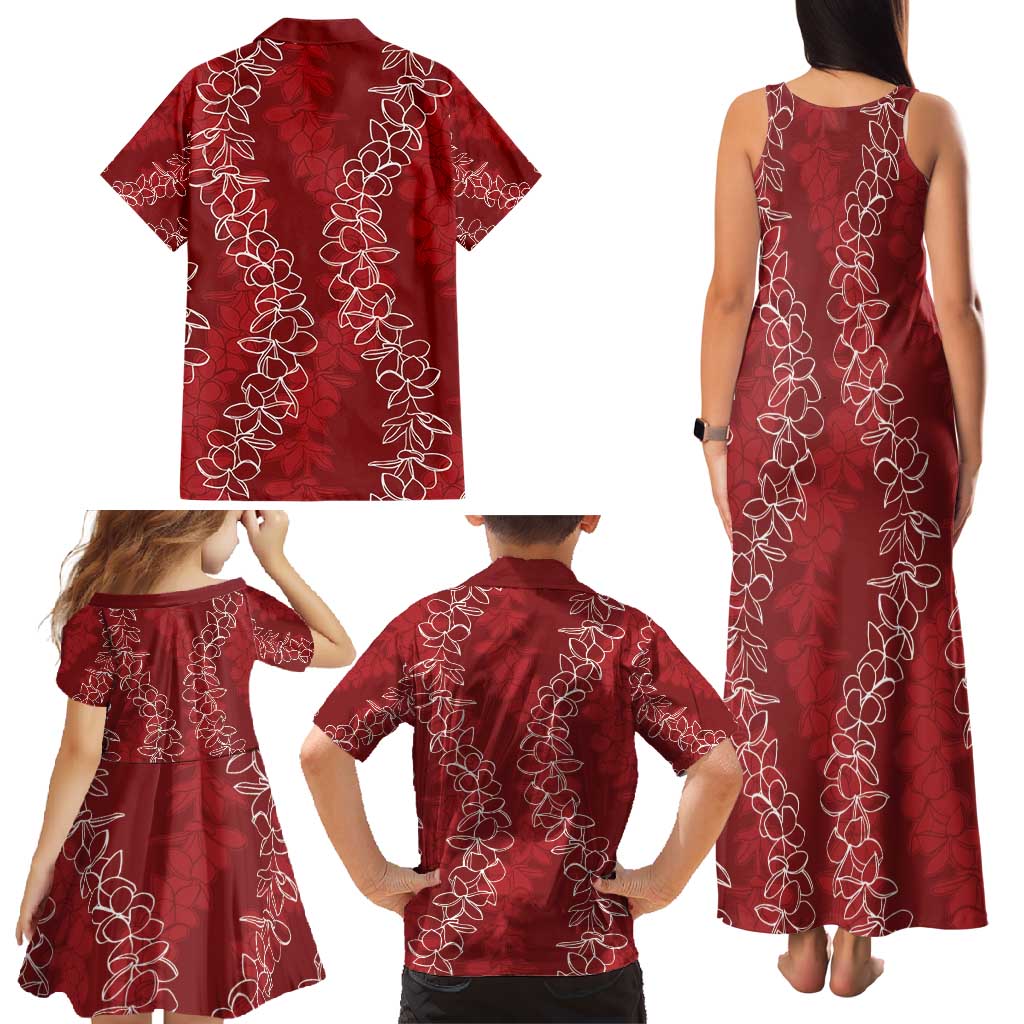 Hawaii Plumeria Lei Family Matching Tank Maxi Dress and Hawaiian Shirt Aloha Festive Vibe - Crimson