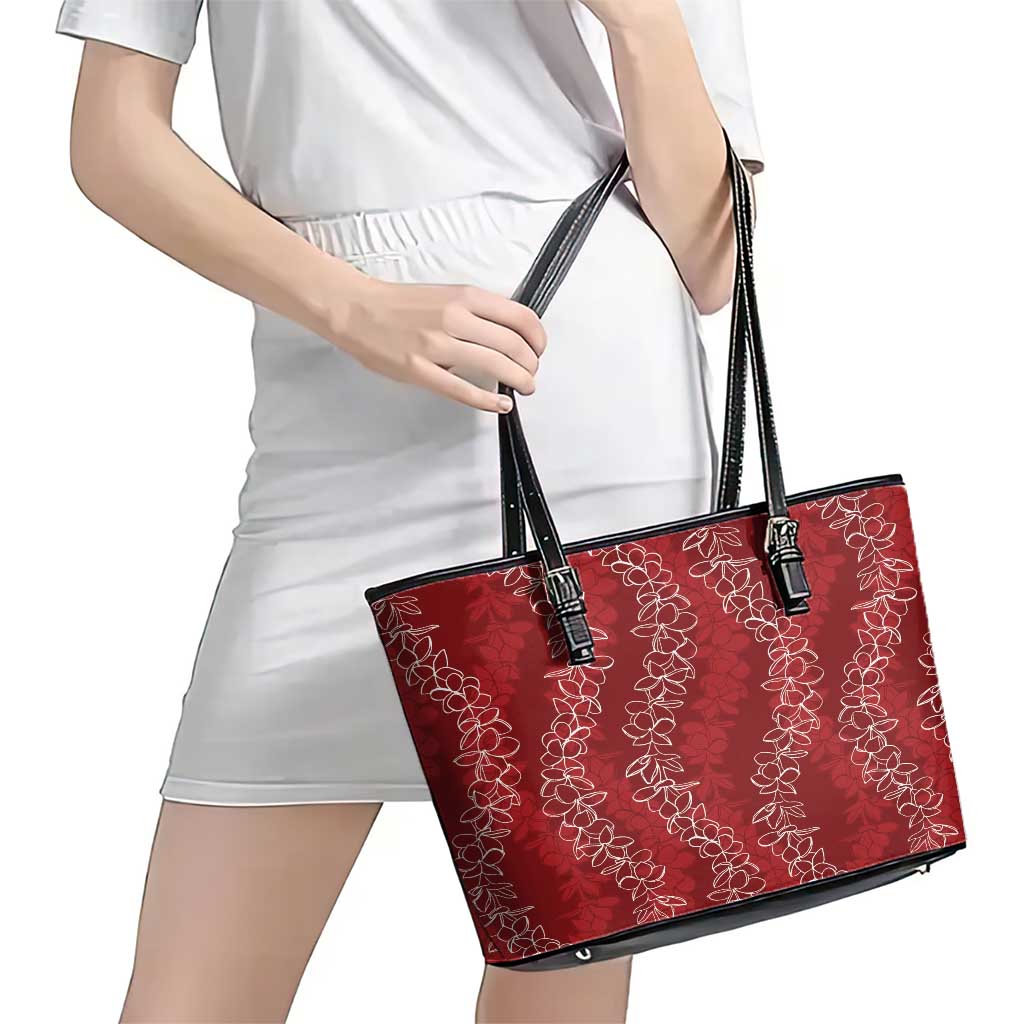 Hawaii Plumeria Lei Leather Tote Bag Aloha Festive Vibe - Crimson