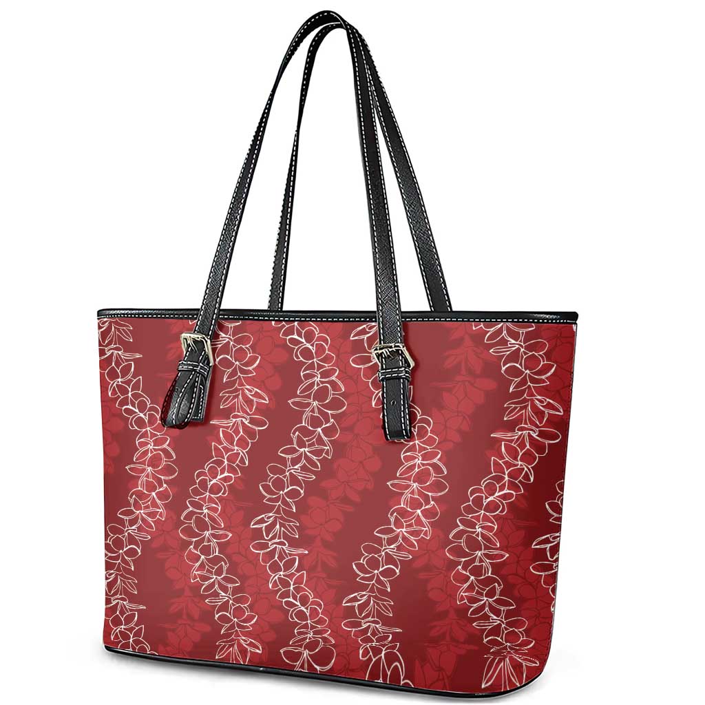 Hawaii Plumeria Lei Leather Tote Bag Aloha Festive Vibe - Crimson