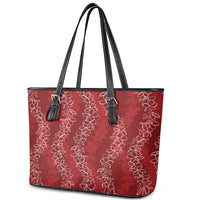 Hawaii Plumeria Lei Leather Tote Bag Aloha Festive Vibe - Crimson