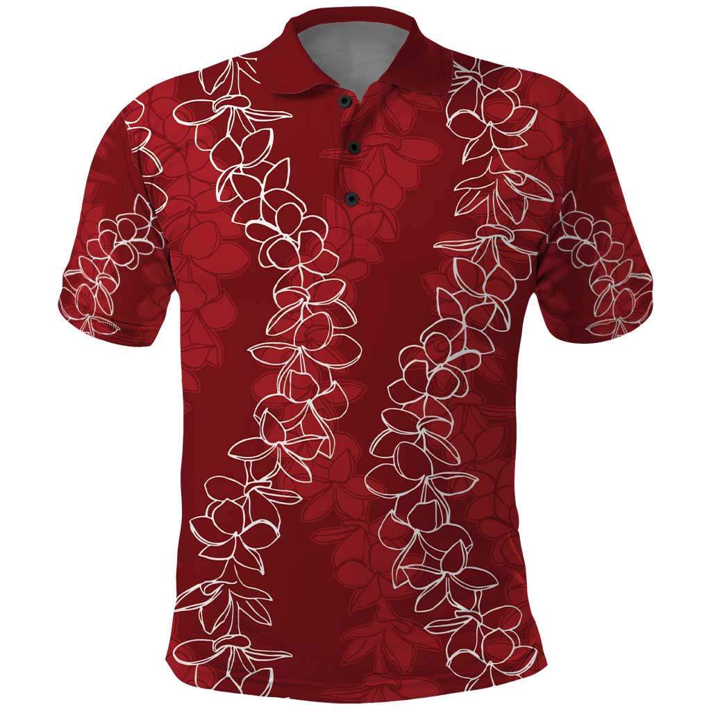 Hawaii Plumeria Lei Polo Shirt Aloha Festive Vibe - Crimson