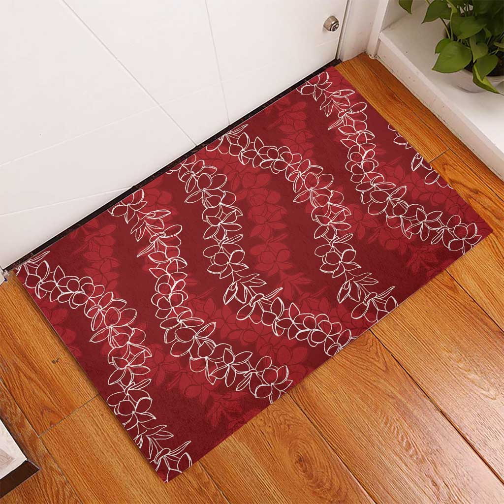 Hawaii Plumeria Lei Rubber Doormat Aloha Festive Vibe - Crimson