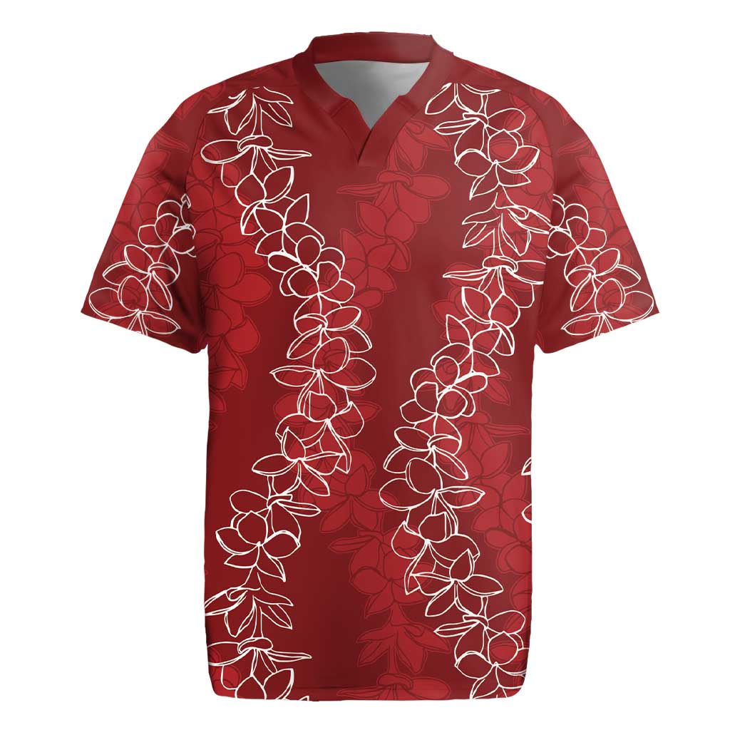 Hawaii Plumeria Lei Rugby Jersey Aloha Festive Vibe - Crimson