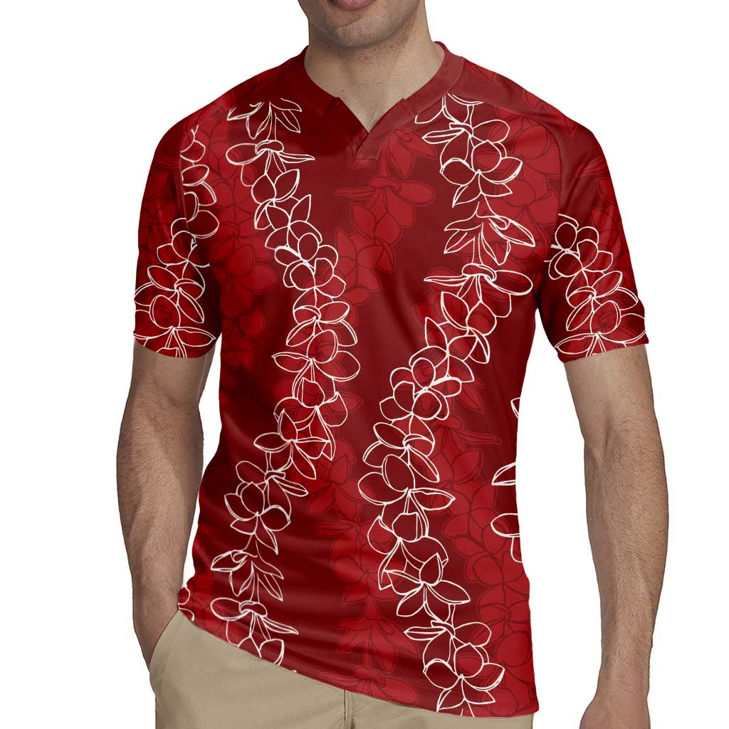 Hawaii Plumeria Lei Rugby Jersey Aloha Festive Vibe - Crimson