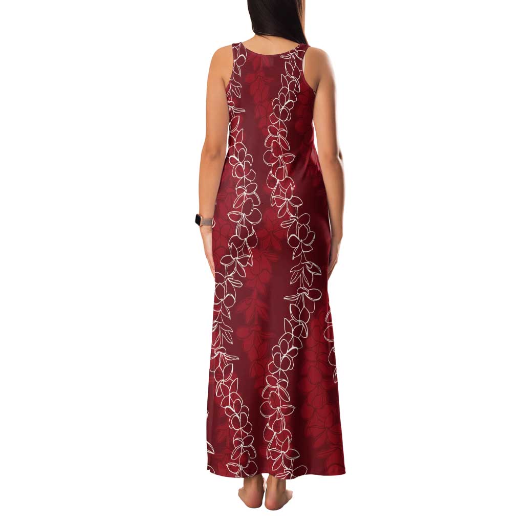 Hawaii Plumeria Lei Tank Maxi Dress Aloha Festive Vibe - Crimson