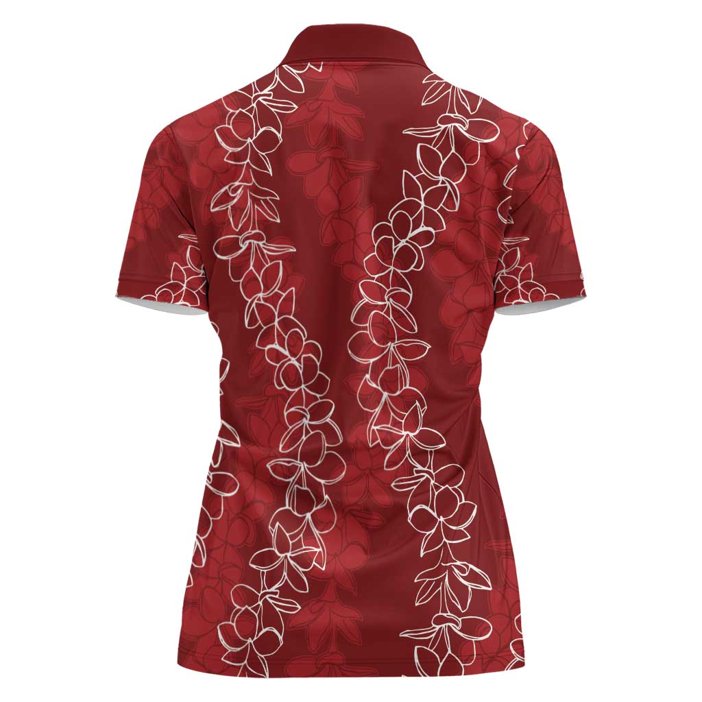 Hawaii Plumeria Lei Women Polo Shirt Aloha Festive Vibe - Crimson