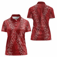 Hawaii Plumeria Lei Women Polo Shirt Aloha Festive Vibe - Crimson