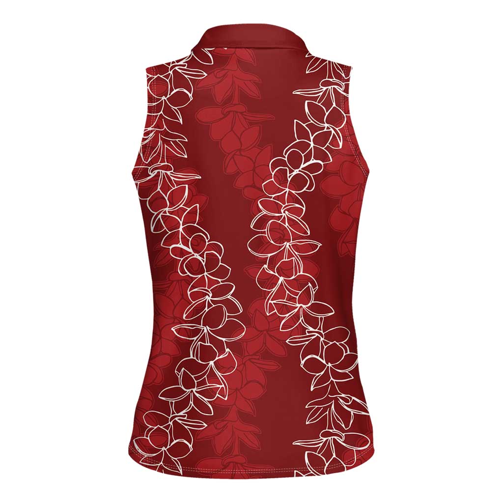 Hawaii Plumeria Lei Women Sleeveless Polo Shirt Aloha Festive Vibe - Crimson