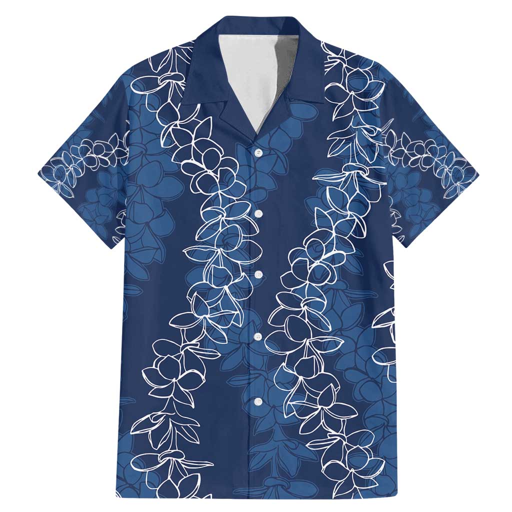 Hawaii Plumeria Lei Family Matching Mermaid Dress and Hawaiian Shirt Aloha Festive Vibe - Navy Blue