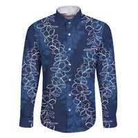 Hawaii Plumeria Lei Family Matching Off The Shoulder Long Sleeve Dress and Hawaiian Shirt Aloha Festive Vibe - Navy Blue