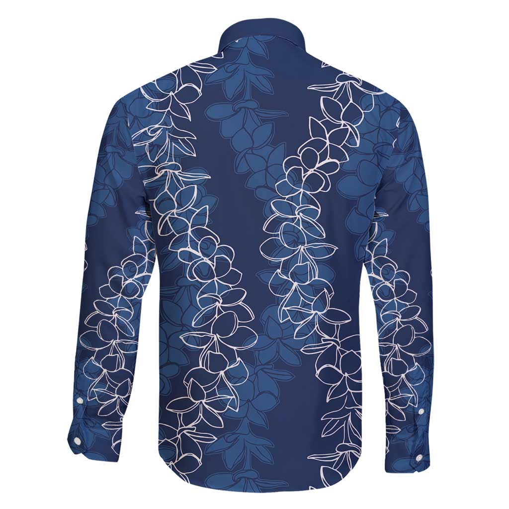 Hawaii Plumeria Lei Family Matching Short Sleeve Bodycon Dress and Hawaiian Shirt Aloha Festive Vibe - Navy Blue