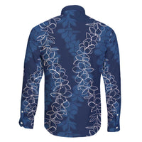 Hawaii Plumeria Lei Family Matching Tank Maxi Dress and Hawaiian Shirt Aloha Festive Vibe - Navy Blue